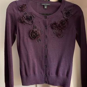Purple Wool Cardigan with Rosettes